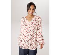 Schlupfbluse ANISTON PLUS, Damen, Gr. 46, rot (weiß, rot), Web, Obermaterial: 100% Viskose, bedruckt, gemustert, figurumspielend Po-bedeckend, V-Ausschnitt, mit Gummizug, Blusen Schlupfbluse, mir Herz