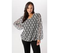 Schlupfbluse ANISTON PLUS, Damen, Gr. 46, schwarz-weiß (schwarz, weiß), Web, Obermaterial: 100% Polyester. Futter: 95% Viskose, 5% Elasthan, figurumspielend Po-bedeckend, V-Ausschnitt, mit Gummizug, B