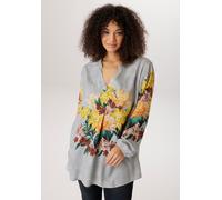 Schlupfbluse ANISTON PLUS, Damen, Gr. 48, hellblau, bedruckt, Web, Obermaterial: 100% Viskose, geblümt, lässig geschnitten Po-bedeckend, V-Ausschnitt, Smokbündchen, Blusen Schlupfbluse (61909947-48) h