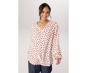 Schlupfbluse ANISTON PLUS, Damen, Gr. 50, rot (weiß, rot), Web, Obermaterial: 100% Viskose, bedruckt, gemustert, figurumspielend Po-bedeckend, V-Ausschnitt, mit Gummizug, Blusen Schlupfbluse, mir Herz