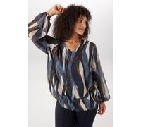 Schlupfbluse ANISTON PLUS, Damen, Gr. 52, blau (blau, bunt), Web, Obermaterial: 100% Polyester. Futter: 95% Viskose, 5% Elasthan, gemustert, Basic Po-bedeckend, V-Ausschnitt, mit Gummizug, Blusen Schl