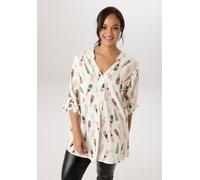 Schlupfbluse ANISTON PLUS, Damen, Gr. 52, weiß, bedruckt, Web, Obermaterial: 100% Viskose, bedruckt, gemustert, lässig geschnitten Po-bedeckend, V-Ausschnitt, Smokbündchen, Blusen Schlupfbluse, mit Se