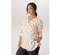 Schlupfbluse ANISTON PLUS, Damen, Gr. 54, beige (wollweiß, marine), Web, Obermaterial: 100% Viskose, geblümt, gemustert, gepunktet, figurumspielend Po-bedeckend, Rundhals, Krempelärmel 1-Knopf-Mansche
