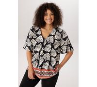 Schlupfbluse ANISTON PLUS, Damen, Gr. 54, schwarz-weiß (schwarz, creme, braun, orange), Web, Obermaterial: 100% Viskose, bedruckt, gemustert, figurumspielend taillenbedeckt, V-Ausschnitt, weit, Blusen