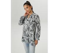 Schlupfbluse ANISTON SELECTED, Damen, Gr. 40, blau (marine, weiß), Web, Obermaterial: 100% Viskose, bedruckt, gemustert, lässig geschnitten lang, V-Ausschnitt, lange Manschette, Blusen Schlupfbluse, m