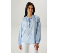 Schlupfbluse ANISTON SELECTED, Damen, Gr. 40, hellblau, weiß, Web, Obermaterial: 100% Baumwolle, bestickt, unifarben, lässig geschnitten hüftbedeckend, Rundhals, 1-Knopf-Manschette, Blusen Schlupfblus