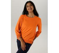 Schlupfbluse ANISTON SELECTED, Damen, Gr. 40, orange, Crêpe, Obermaterial: 95% Polyester, 5% Elasthan, unifarben, figurumspielend hüftbedeckend, Rundhals, Smokbündchen, Blusen Schlupfbluse, mit Smokbü