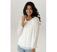 Schlupfbluse ANISTON SELECTED, Damen, Gr. 40, weiß, Chiffon, Obermaterial: 100% Polyester. Futter: 95% Viskose, 5% Elasthan, leicht transparent, lässig geschnitten hüftbedeckend, Carmenausschnitt, Rag