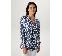 Schlupfbluse ANISTON SELECTED, Damen, Gr. 40, weiß, marine, pink, Web, Obermaterial: 100% Viskose, bedruckt, gemustert, gepunktet, lässig geschnitten Po-bedeckend, V-Ausschnitt, 2-Knopf-Manschette, Bl