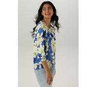 Schlupfbluse ANISTON SELECTED, Damen, Gr. 42, bunt (beige, blau, grau, hellbalu, grün, royalblau,), Crêpe, Obermaterial: 95% Polyester, 5% Elasthan, bedruckt, geblümt, gemustert, figurumspielend hüftb