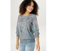 Schlupfbluse ANISTON SELECTED, Damen, Gr. 42, bunt (türkis, orange, royalblau, braun), Georgette, Obermaterial: 100% Polyester, bedruckt, geblümt, gemustert, figurumspielend hüftbedeckend, Rundhals, S
