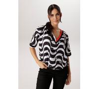 Schlupfbluse ANISTON SELECTED, Damen, Gr. 44/46, weiß, schwarz, rot, Web, Obermaterial: 100% Polyester, bedruckt, gemustert, weit, unten schmal hüftbedeckend, tiefer V-Ausschnitt, Bündchen, Blusen Sch