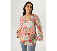 Schlupfbluse ANISTON SELECTED, Damen, Gr. 44, pink, ocker, rosa, türkis, limone, terra, schwarz, Web, Obermaterial: 100% Viskose, geblümt, gemustert, oversize Po-bedeckend, V-Ausschnitt, ausgestellter