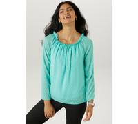 Schlupfbluse ANISTON SELECTED, Damen, Gr. 46, blau (türkis), Chiffon, Obermaterial: 100% Polyester. Futter: 95% Viskose, 5% Elasthan, leicht transparent, lässig geschnitten hüftbedeckend, Carmenaussch
