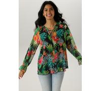 Schlupfbluse ANISTON SELECTED, Damen, Gr. 46, bunt (grün, rot, gelb, weiß, hellgrün, orange, lila, blau, rosa, pink, ockergelb,), Chiffon, Obermaterial: 100% Polyester. Futter: 95% Viskose, 5% Elastha