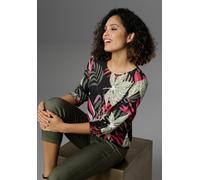Schlupfbluse ANISTON SELECTED, Damen, Gr. 46, bunt (schwarz, helloliv, hellgrün, dunkelrot, beere, weiß), Chiffon, Obermaterial: 100% Polyester, bedruckt, leicht transparent, figurumspielend hüftbedec