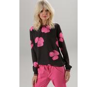 Schlupfbluse ANISTON SELECTED, Damen, Gr. 46, pink (schwarz, pink, braun), Crêpe, Obermaterial: 95% Polyester, 5% Elasthan, bedruckt, geblümt, figurumspielend hüftbedeckend, Rundhals, Rippbündchen, Bl