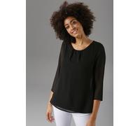 Schlupfbluse ANISTON SELECTED, Damen, Gr. 46, schwarz, Chiffon, Obermaterial: 100% Polyester. Futter: 95% Viskose, 5% Elasthan, unifarben, figurumspielend Po-bedeckend, Rundhals, Blusen Schlupfbluse, 