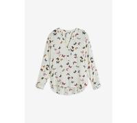 Langarmbluse BONPRIX "Bluse aus fließender Viskose", Damen, Gr. 48, weiß (wollweiß schmetterlinge), Obermaterial: 100% Viskose, oversize, Blusen, Oversize-Passform, für vielseitige Anlässe, aus Viskos