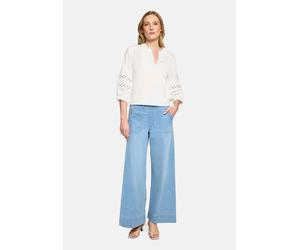 Schlupfbluse BETTY & CO "Damen mit Spitzeneinsatz", Damen, Gr. 36, weiß, Obermaterial: 68% Baumwolle, 28% Polyamid, 4% Elasthan, figurumspielend normal, Rundhals, Blusen Schlupfbluse (98758053-36) wei