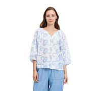 Schlupfbluse BETTY & CO "Damen mit Stickerei", Damen, Gr. 46, blau (weiß, blau), Obermaterial: 69% Baumwolle, 31% Polyester., figurumspielend normal, Rundhals, Blusen Schlupfbluse (84092529-46) weiß, 