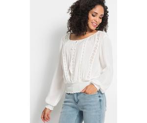 Schlupfbluse BONPRIX, Damen, Gr. 46, weiß (wollweiß), Obermaterial: 100% Viskose, bequem, Blusen Schlupfbluse, mit Crochet Spitze, aus Viskose, ohne Knöpfe (90735858-46) wollweiß