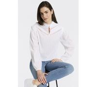 Schlupfbluse BOSS ORANGE "Bancet Premium Damenmode", Damen, Gr. 44, weiß 100, Web, Obermaterial: 100% Baumwolle, unifarben, hüftlang, Blusen Schlupfbluse, mit Stehkragen & Spitze (92648425-44) weiß 10