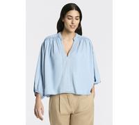 Schlupfbluse BOSS ORANGE "Barda Premium Damenmode", Damen, Gr. 42, open blau 470, Web, Obermaterial: 100% Lyocell, unifarben, normal, V-Ausschnitt, elastischer Bund, Blusen Schlupfbluse, mit Ballon-Är