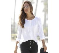 Schlupfbluse BUFFALO Gr. 42, weiß Damen Blusen Strandblusen mit Knopfleiste, Basic, Langarmbluse Bestseller (88750131-42)