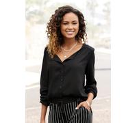 Schlupfbluse BUFFALO, Damen, Gr. 46, schwarz, Web, Obermaterial: 100% Viskose, unifarben, figurumspielend hüftlang, Rundhals, Blusen Schlupfbluse, mit Knopfleiste, Basic, Langarmbluse (93731757-46) sc