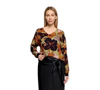 Cartoon Oversize-Bluse Damen mit Rippbündchen V-Ausschnitt 100% Viskose Braun/Grün Gr. 38