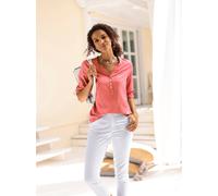 Schlupfbluse CASUAL LOOKS, Damen, Gr. 38, orange (koralle, weiß, bedruckt), 100% Viskose, gemustert, mehrfarbig, V-Ausschnitt, Blusen Schlupfbluse (69719441-38) koralle, weiß, bedruckt
