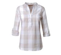 Schlupfbluse CASUAL LOOKS, Damen, Gr. 44, grau (taupe, weiß, kariert), 100% Baumwolle, gemustert, kariert, mehrfarbig, V-Ausschnitt, Blusen Schlupfbluse (61005745-44) taupe, weiß, kariert