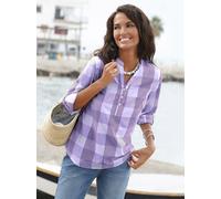 Schlupfbluse CASUAL LOOKS, Damen, Gr. 44, lila (lavendel, weiß, kariert), 100% Baumwolle, gemustert, kariert, mehrfarbig, V-Ausschnitt, Blusen Schlupfbluse, Topseller (39136021-44) lavendel, weiß, kar