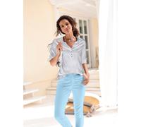 Schlupfbluse CASUAL LOOKS, Damen, Gr. 46, bunt (weiß, marine, bedruckt), 100% Viskose, gemustert, mehrfarbig, V-Ausschnitt, Blusen Schlupfbluse (83637142-46) weiß, marine, bedruckt