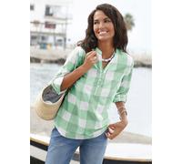 Schlupfbluse CASUAL LOOKS, Damen, Gr. 46, grün (grün, weiß, kariert), 100% Baumwolle, gemustert, kariert, mehrfarbig, V-Ausschnitt, Blusen Schlupfbluse (86533936-46) grün, weiß, kariert