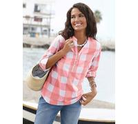 Schlupfbluse CASUAL LOOKS, Damen, Gr. 48, orange (lachs, weiß, kariert), 100% Baumwolle, gemustert, kariert, mehrfarbig, V-Ausschnitt, Blusen Schlupfbluse (19905344-48) lachs, weiß, kariert