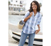Schlupfbluse CASUAL LOOKS, Damen, Gr. 52, blau (marine, weiß, kariert), 100% Baumwolle, gemustert, kariert, mehrfarbig, V-Ausschnitt, Blusen Schlupfbluse (85855616-52) marine, weiß, kariert
