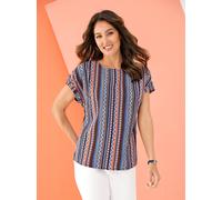 Schlupfbluse CLASSIC BASICS, Damen, Gr. 38, bunt (aqua, orange, gestreift), 100% Polyester, ethno, gemustert, mehrfarbig, Rundhals, Blusen Schlupfbluse (18462766-38) aqua, orange, gestreift
