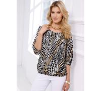 Schlupfbluse CLASSIC BASICS, Damen, Gr. 42, bunt (elfenbein, schwarz, bedruckt), 100% Polyester, bedruckt, gemustert, mehrfarbig, Rundhals, Blusen Schlupfbluse (52748118-42) elfenbein, schwarz, bedruc