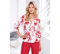 Schlupfbluse CLASSIC BASICS, Damen, Gr. 42, rot (ecru, rot, bedruckt), 100% Polyester, geblümt, gemustert, Rundhals, Blusen Schlupfbluse (18741818-42) ecru, rot, bedruckt