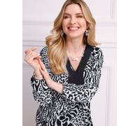 Schlupfbluse CLASSIC BASICS, Damen, Gr. 42, schwarz-weiß (weiß, schwarz, bedruckt), 100% Polyester, bedruckt, gemustert, V-Ausschnitt, Blusen Schlupfbluse (48638515-42) weiß, schwarz, bedruckt