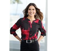 Schlupfbluse CLASSIC BASICS, Damen, Gr. 44, schwarz, rot, bedruckt, 100% Polyester, gemustert, mehrfarbig, Rundhals, Blusen Schlupfbluse (60310013-44) schwarz, rot, bedruckt