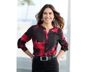 Schlupfbluse CLASSIC BASICS, Damen, Gr. 44, schwarz, rot, bedruckt, 100% Polyester, gemustert, mehrfarbig, Rundhals, Blusen Schlupfbluse (60310013-44) schwarz, rot, bedruckt
