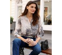 Schlupfbluse CLASSIC BASICS, Damen, Gr. 46, beige, dunkelblau, bedruckt, 100% Polyester, bedruckt, gemustert, mehrfarbig, Blusen Schlupfbluse (99358547-46) beige, dunkelblau, bedruckt