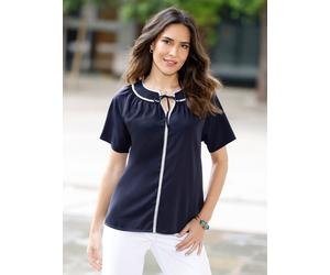 Schlupfbluse CLASSIC BASICS, Damen, Gr. 48, marine, 100% Polyester, gemustert, mehrfarbig, Rundhals, Blusen Schlupfbluse (76869614-48) marine