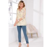 Schlupfbluse CLASSIC BASICS, Damen, Gr. 50, beige (sand, hortensie, bedruckt), 100% Polyester, geblümt, gemustert, mehrfarbig, V-Ausschnitt, Blusen Schlupfbluse (71057730-50) sand, hortensie, bedruckt