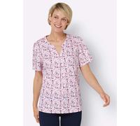 Schlupfbluse CLASSIC BASICS, Damen, Gr. 52, rot (weiß, koralle, bedruckt), 100% Polyester, geblümt, gemustert, Rundhals, Blusen Schlupfbluse (31165427-52) weiß, koralle, bedruckt