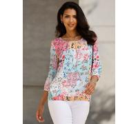 Schlupfbluse CLASSIC BASICS, Damen, Gr. 56, bunt (mint, rosé, bedruckt), 100% Viskose, geblümt, gemustert, mehrfarbig, Rundhals, Blusen Schlupfbluse, Topseller (17732362-56) mint, rosé, bedruckt