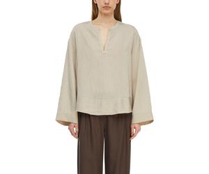 Schlupfbluse COMMA, Damen, Gr. 46, bone beige, Web, Obermaterial: 65% Viskose, 35% Polyester, gestreift, weit hüftbedeckend, V-Ausschnitt, weit, Blusen Schlupfbluse, Weite Passform (12668026-46) bone